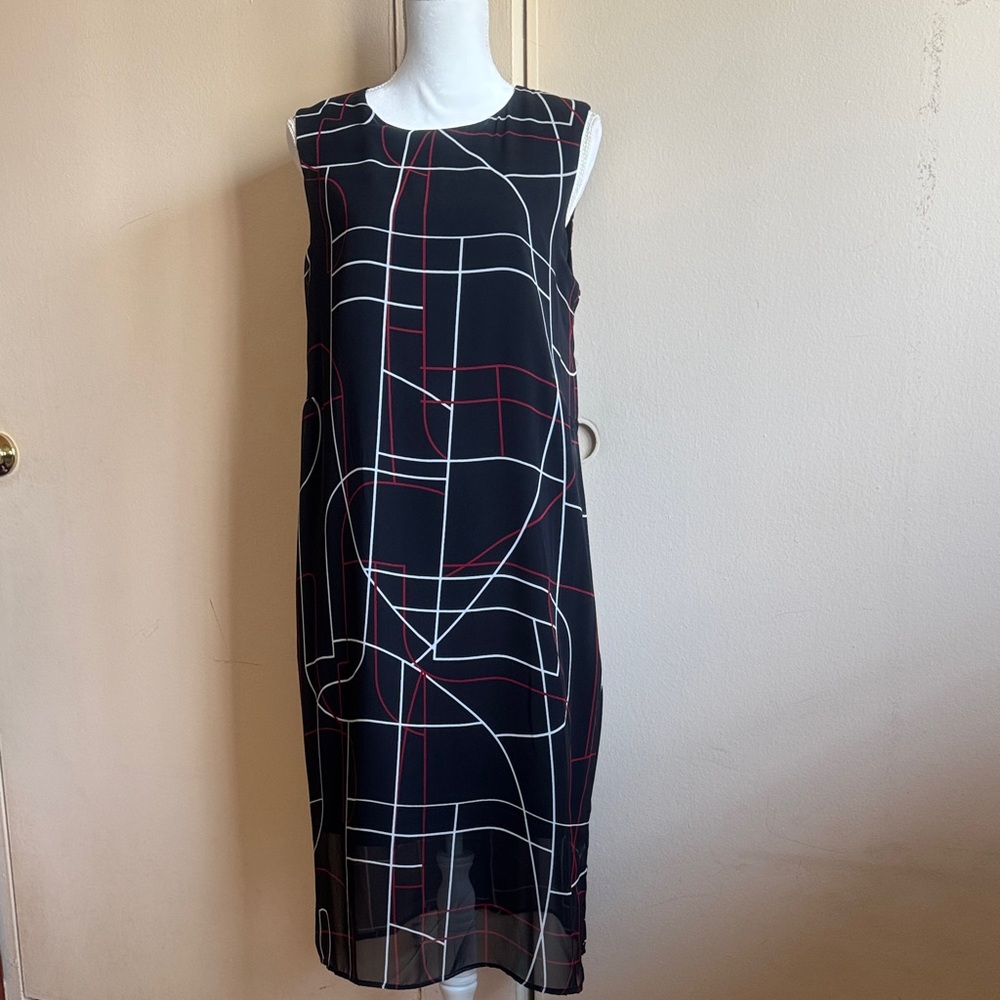 Alfani Black Dress with Red and White Geometric Design